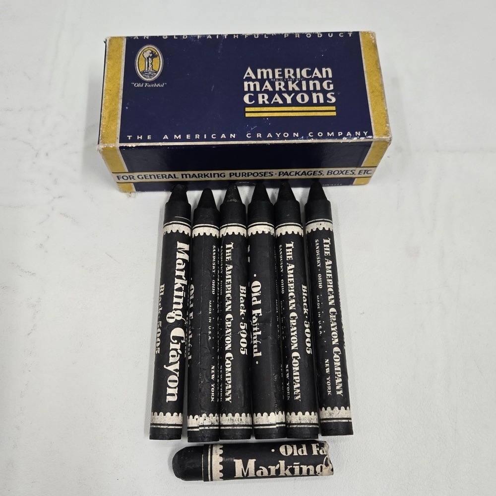 American Marking Crayons w/ Box Old Faithful #5005 Black 6 1/2 Pieces Vintage